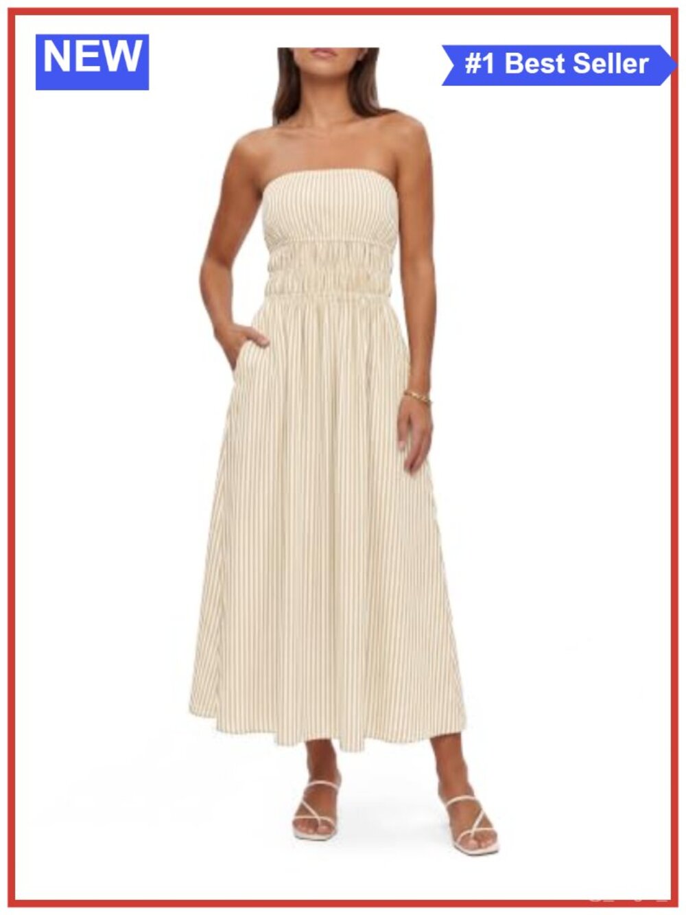 Women Striped Strapless Maxi Dress Casual Smocked Tube Top Long Dress